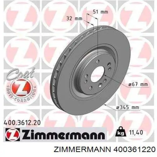 Disco do freio dianteiro Zimmermann 400361220 preço, a partir de 74,55 USD