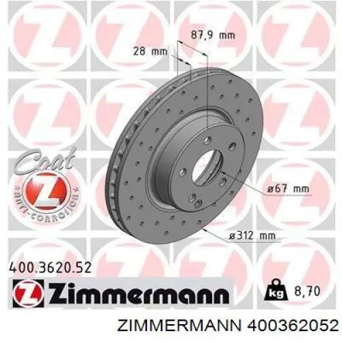 Disco do freio dianteiro Zimmermann 400362052 preço, a partir de 68,36 USD