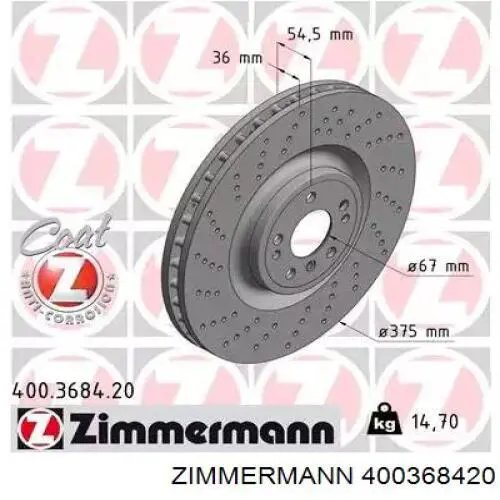 Disco do freio dianteiro Zimmermann 400368420 preço, a partir de 109,48 USD