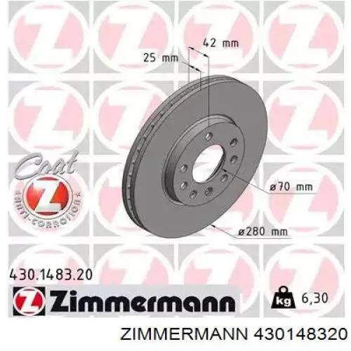 Disco do freio dianteiro Zimmermann 430148320 preço, a partir de 38,66 USD