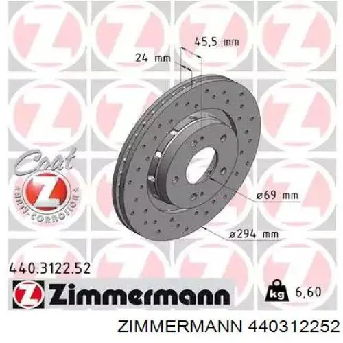Disco do freio dianteiro Zimmermann 440312252 preço, a partir de 44,40 USD