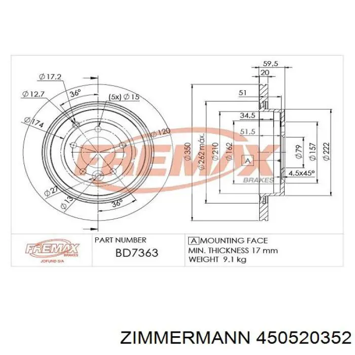 Disco do freio traseiro Zimmermann 450520352 preço, a partir de 56,42 USD