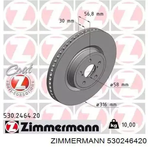 Disco do freio dianteiro Zimmermann 530246420 preço, a partir de 102,56 USD