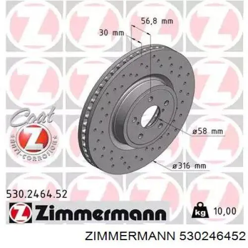 Disco do freio dianteiro Zimmermann 530246452 preço, a partir de 102,56 USD