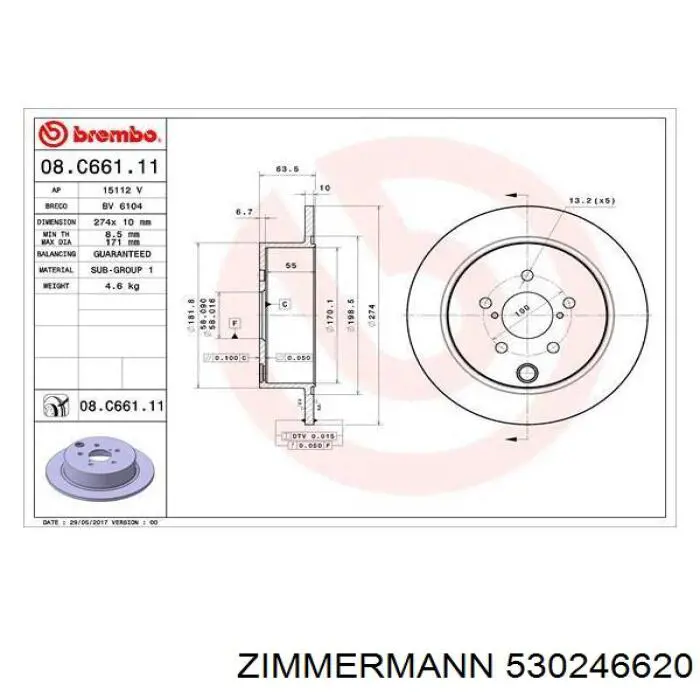 Disco do freio traseiro Zimmermann 530246620 preço, a partir de 73,29 USD