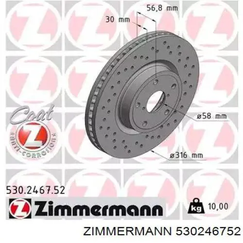 Disco do freio dianteiro Zimmermann 530246752 preço, a partir de 88,59 USD
