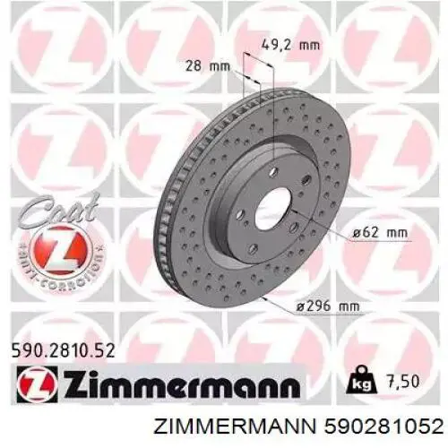 Disco do freio dianteiro Zimmermann 590281052 preço, a partir de 52,09 USD