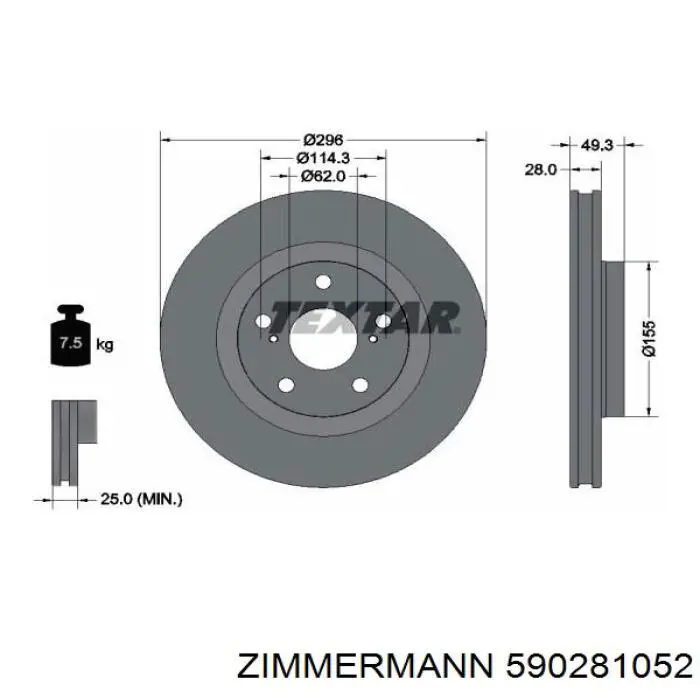Disco do freio dianteiro Zimmermann 590281052 preço, a partir de 39,82 USD
