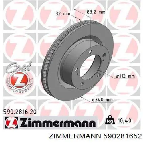 Disco do freio dianteiro Zimmermann 590281652 preço, a partir de 114,05 USD