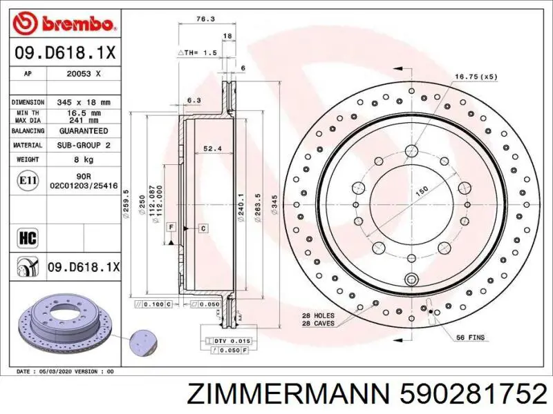 Disco do freio traseiro Zimmermann 590281752 preço, a partir de 107,68 USD