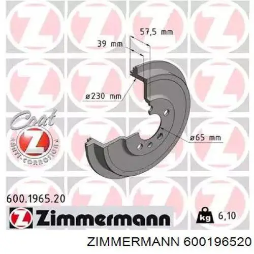 Tambor do freio traseiro Zimmermann 600196520 preço, a partir de 60,51 USD