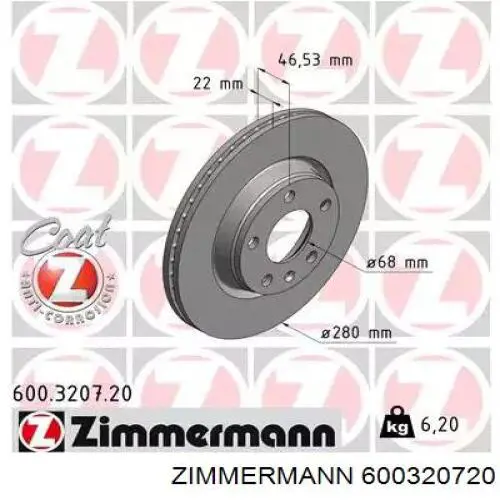 Disco do freio dianteiro Zimmermann 600320720 preço, a partir de 54,90 USD