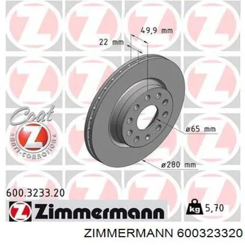 Compre 600323320 Zimmermann Disco do freio dianteiro