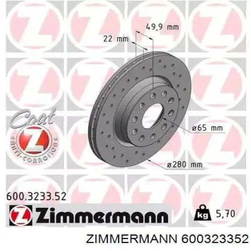 Disco do freio dianteiro Zimmermann 600323352 preço, a partir de 49,67 USD