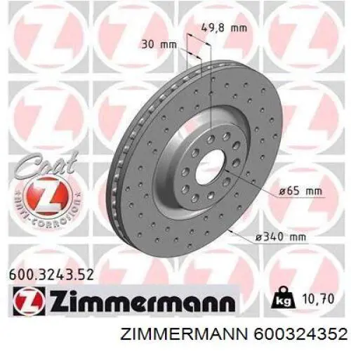 Disco do freio dianteiro Zimmermann 600324352 preço, a partir de 85,36 USD