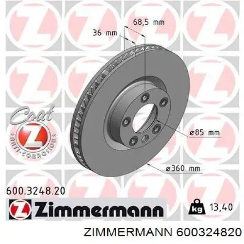 Compre 600324820 Zimmermann Disco do freio dianteiro