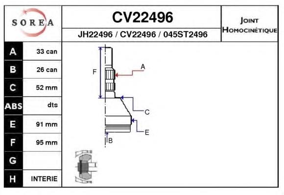Junta homocinética externa dianteira Opel 374968 preço, a partir de 34,46 USD