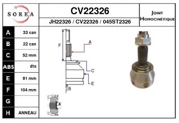 Junta homocinética externa dianteira 374002 Opel