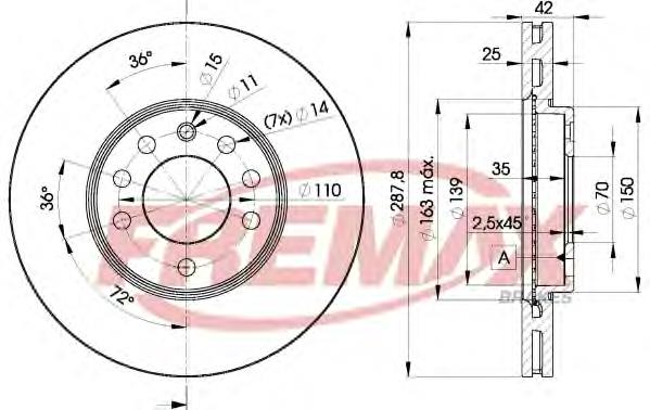 Disco do freio dianteiro 5390786 Opel