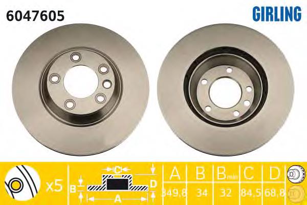 Disco do freio dianteiro 7L6615302K VAG