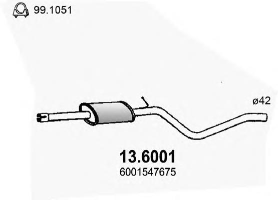 Silenciador, parte central 6001547675 Renault (RVI)