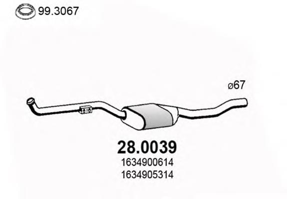 Silenciador, parte central Mercedes A1634905314 preço, a partir de 570,24 USD