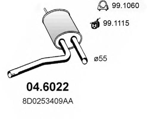 Silenciador, parte central 8D0253409T VAG