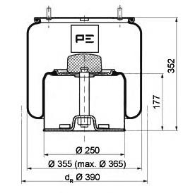 Coxim pneumático (suspensão de lâminas pneumática) do eixo 1066002 Diesel Technic