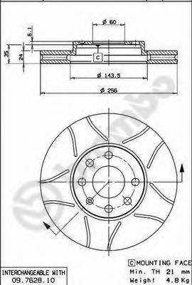 Disco do freio dianteiro 09762875 Brembo