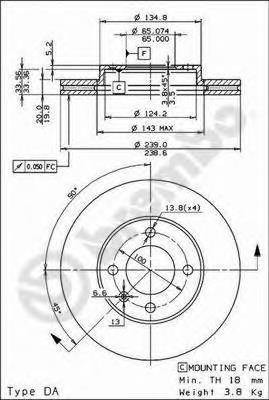 Disco do freio dianteiro 09476514 Brembo