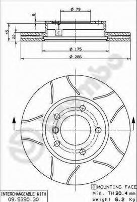 Disco do freio dianteiro 09539077 Brembo