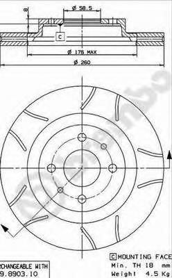 Disco do freio dianteiro 09890375 Brembo