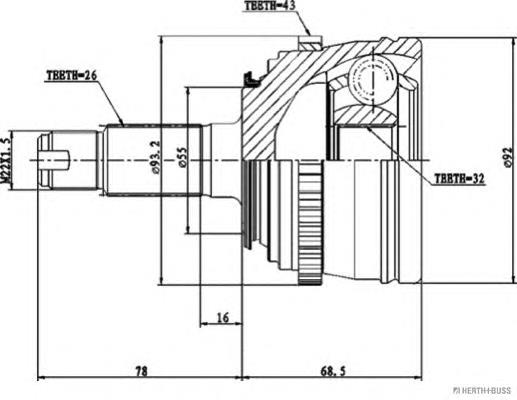 Junta homocinética externa dianteira 44340SN7315 Honda