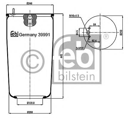 Coxim pneumático (suspensão de lâminas pneumática) do eixo traseiro 262440 Diesel Technic