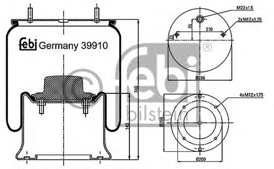 Coxim pneumático (suspensão de lâminas pneumática) do eixo 40288 Febi