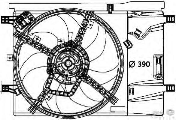 E5480 Opel Difusor do radiador de esfriamento, montado com motor e roda de aletas
