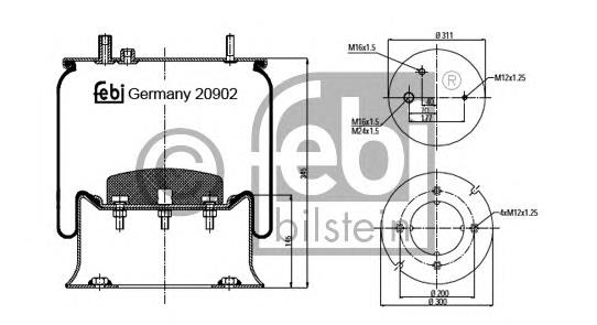 Coxim pneumático (suspensão de lâminas pneumática) do eixo traseiro Febi 20902 preço, a partir de 78,38 USD