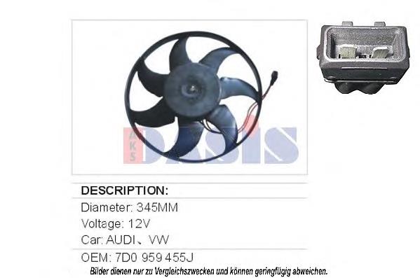 7D0959455 VAG Ventilador elétrico de esfriamento montado (motor + roda de aletas)