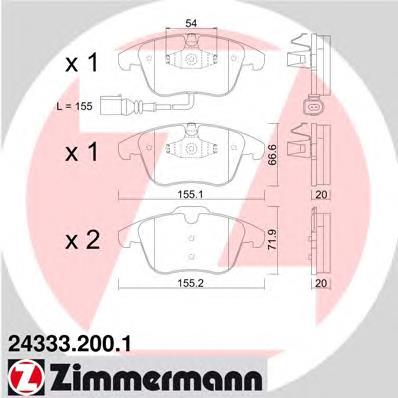 243332001 Zimmermann Sapatas do freio dianteiras de disco