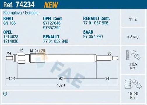 Vela de incandescência Opel 97127646