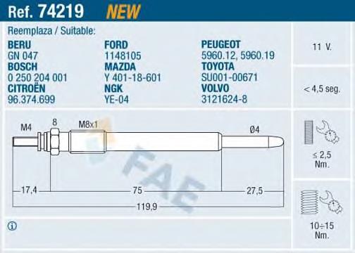 Vela de incandescência Denckermann E300024 preço, a partir de 9,34 USD
