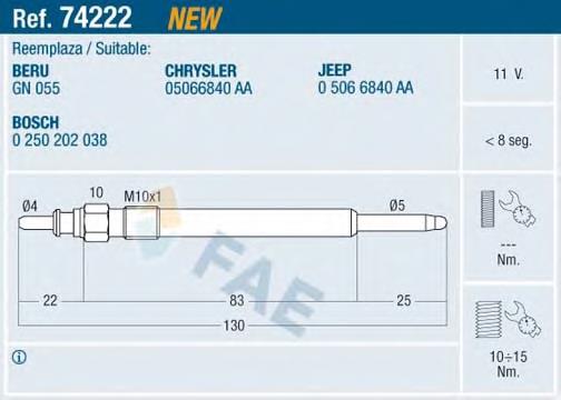 Vela de incandescência Chrysler 5066840AA preço, a partir de 8,58 USD