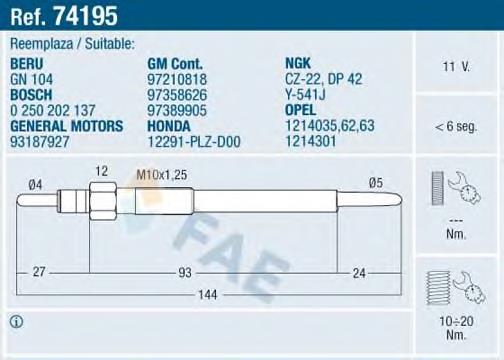 Vela de incandescência 243G0038 Ridex