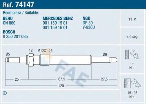 Vela de incandescência Mercedes 0011591601