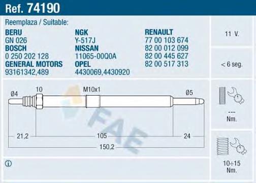 Vela de incandescência 1106500Q0A Nissan/Infiniti