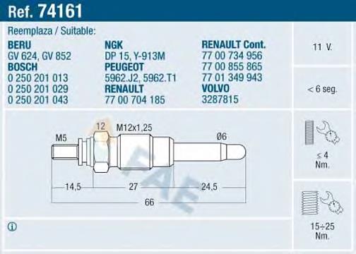 Vela de incandescência 7700856238 Renault (RVI)