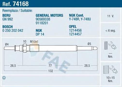 1214054 Opel Vela de incandescência
