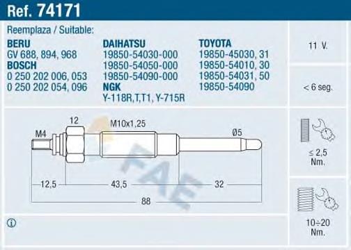 Vela de incandescência 1985054050 Toyota