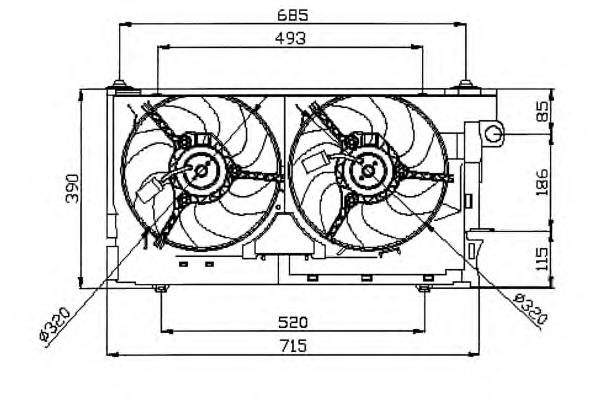 Difusor do radiador de esfriamento, montado com motor e roda de aletas 85321 Nissens
