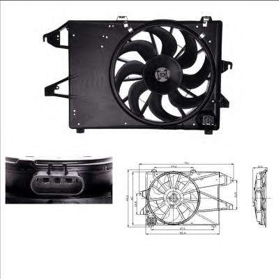 Difusor do radiador de esfriamento, montado com motor e roda de aletas NRF 47679